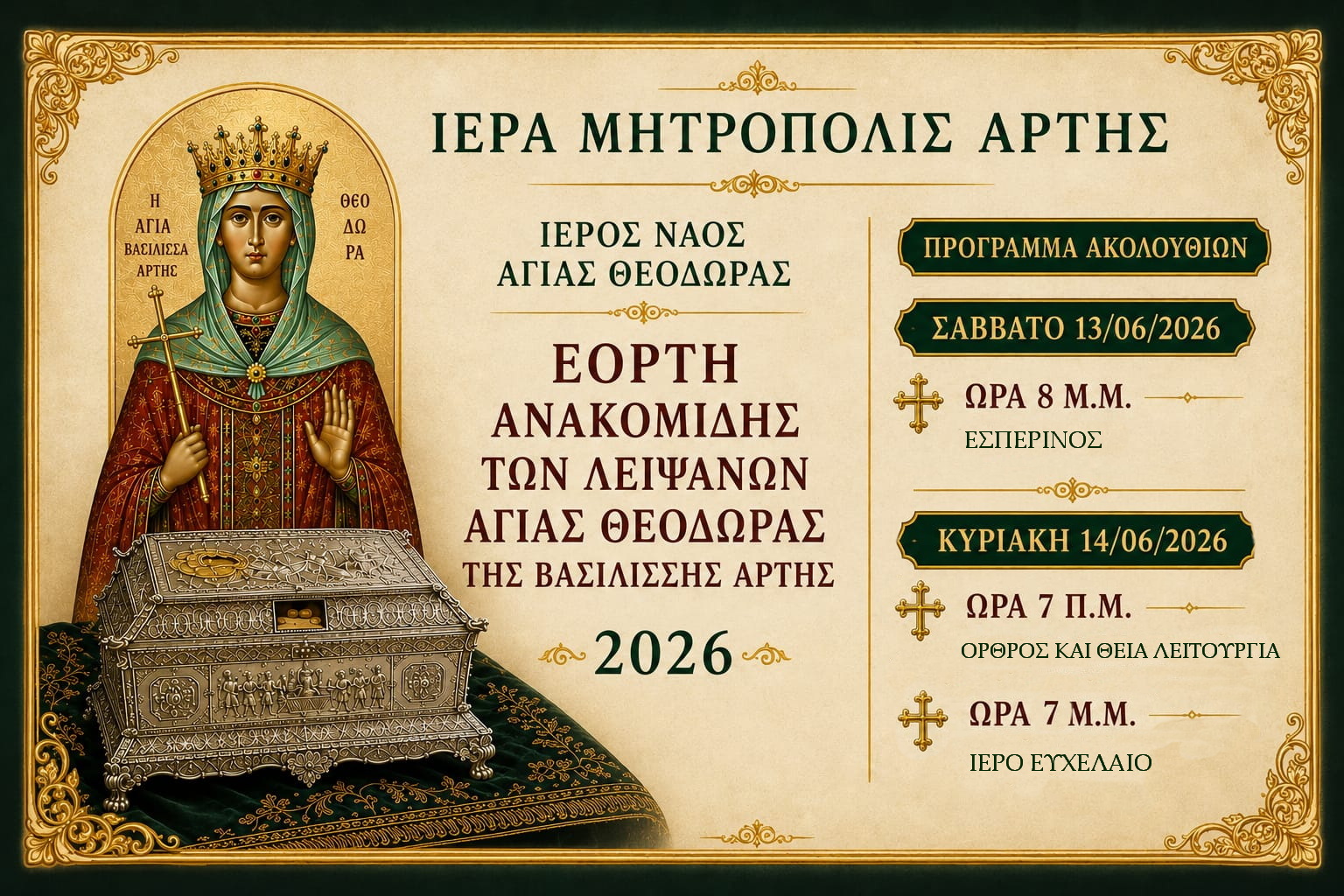 Επέτειος Ανακομιδής Λειψάνων Αγίας Θεοδώρας